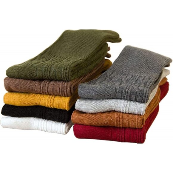 🆕 Women Yellow Cotton Knit Soft Turn Cuff Socks 9 Pairs Various Colors Wearing - Picture 3 of 6